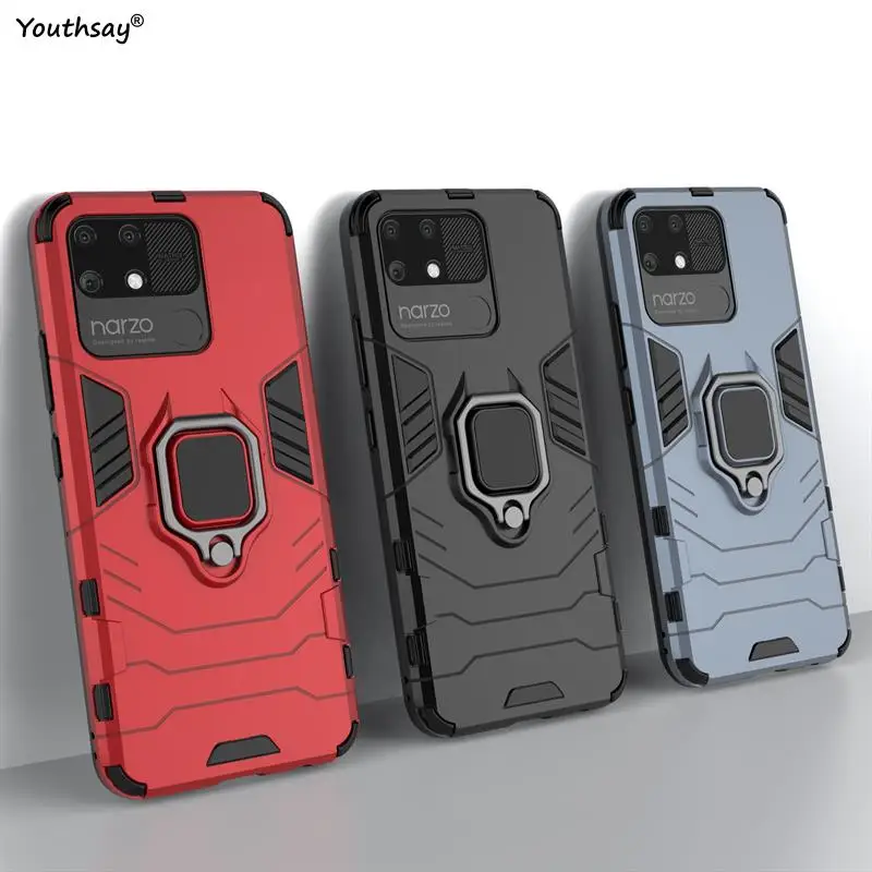 For Realme Narzo 50A Case for Realme Narzo 50A 50i Cover Funda Shell Finger Ring PC Holder Phone Bumper For Realme Narzo 50A