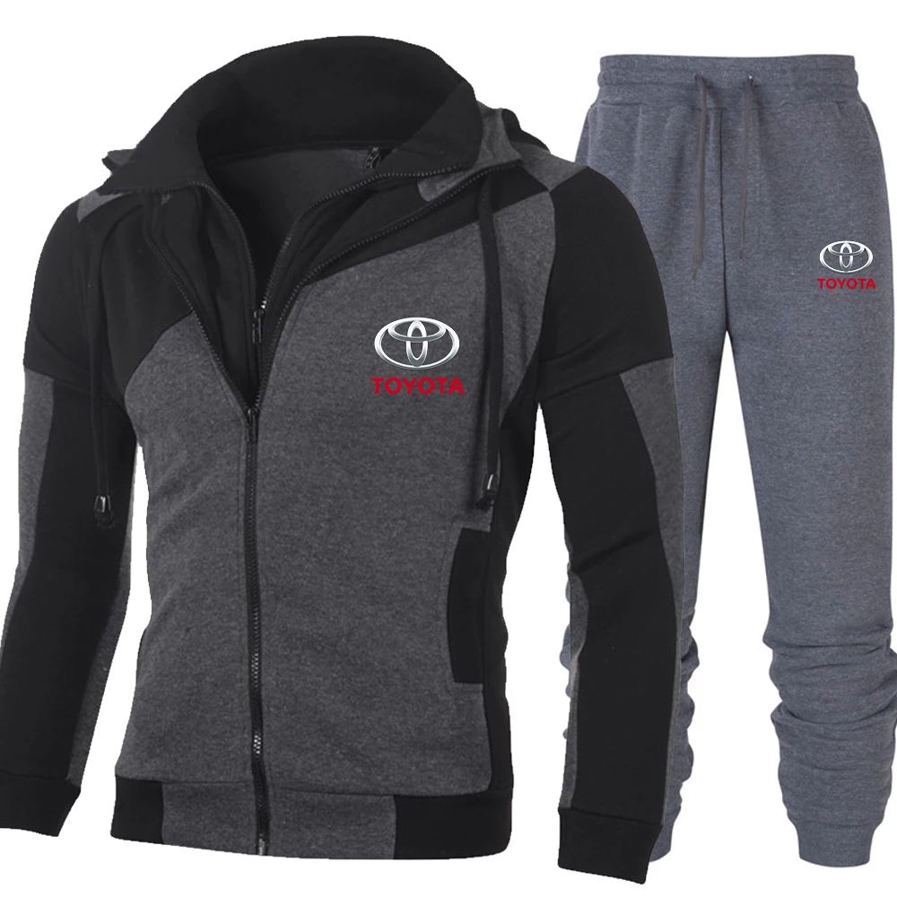 

2021 Fashion Men's Tracksuit Toyota Logo Print Zipper Hoodie Sweatshirt&Sweatpants 2 Piece Sport Suit Sportswear Fitness Men Set