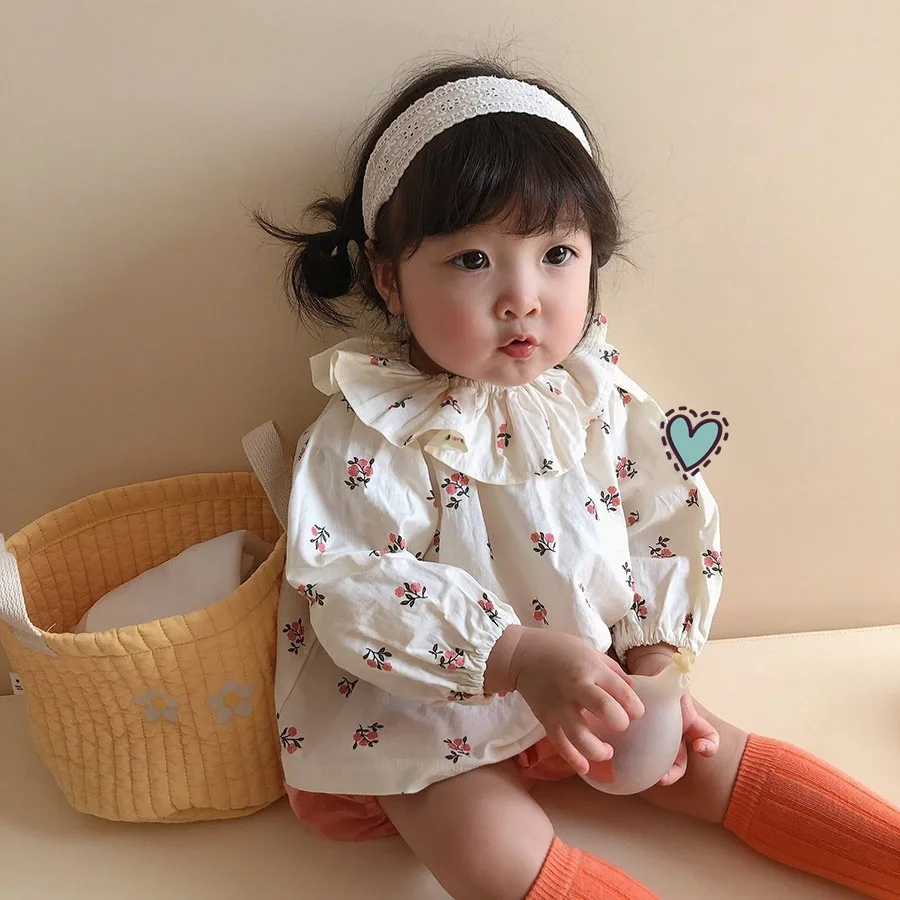 

2021 New Baby Girl Clothes Set Girls Floral Long Sleeve Shirts Tops Pink Pp Shorts Ruffle Blouse Newborn Toddler Clothing 0-24M