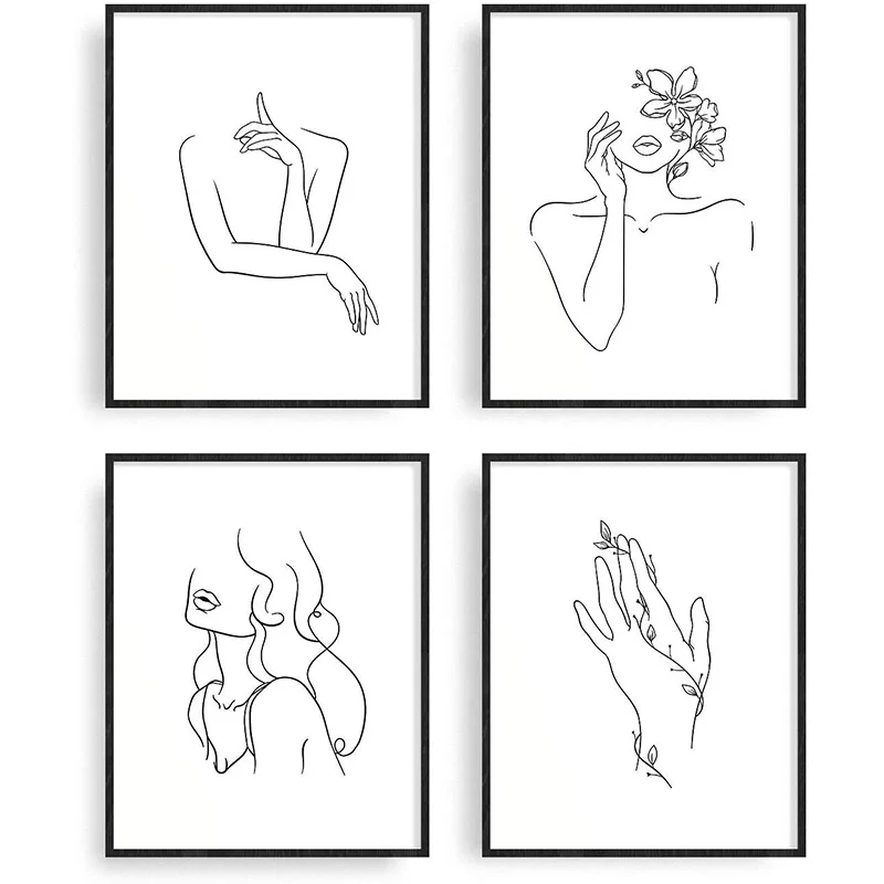 

Minimalist Line Art Decorative Prints Set of 4 Aesthetic Drawing Poster Black/White Prints 8inch x 10inch Unframed