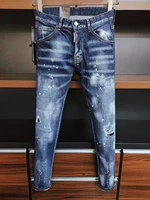 2021 fashion trend dsquared2 washed worn holes paint spots mens jeans 9810