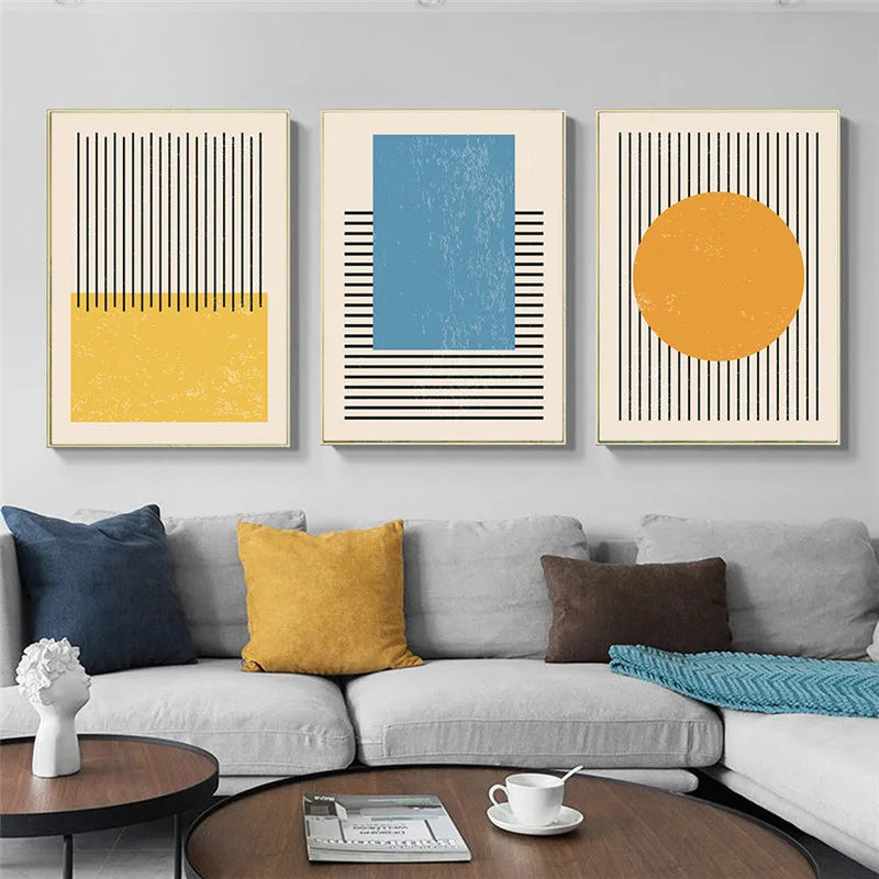

Abstract Geometric Yellow Blue Black Line Wall Paintings Minimalist Art Canvas Print Pictures Living Room Home Decor