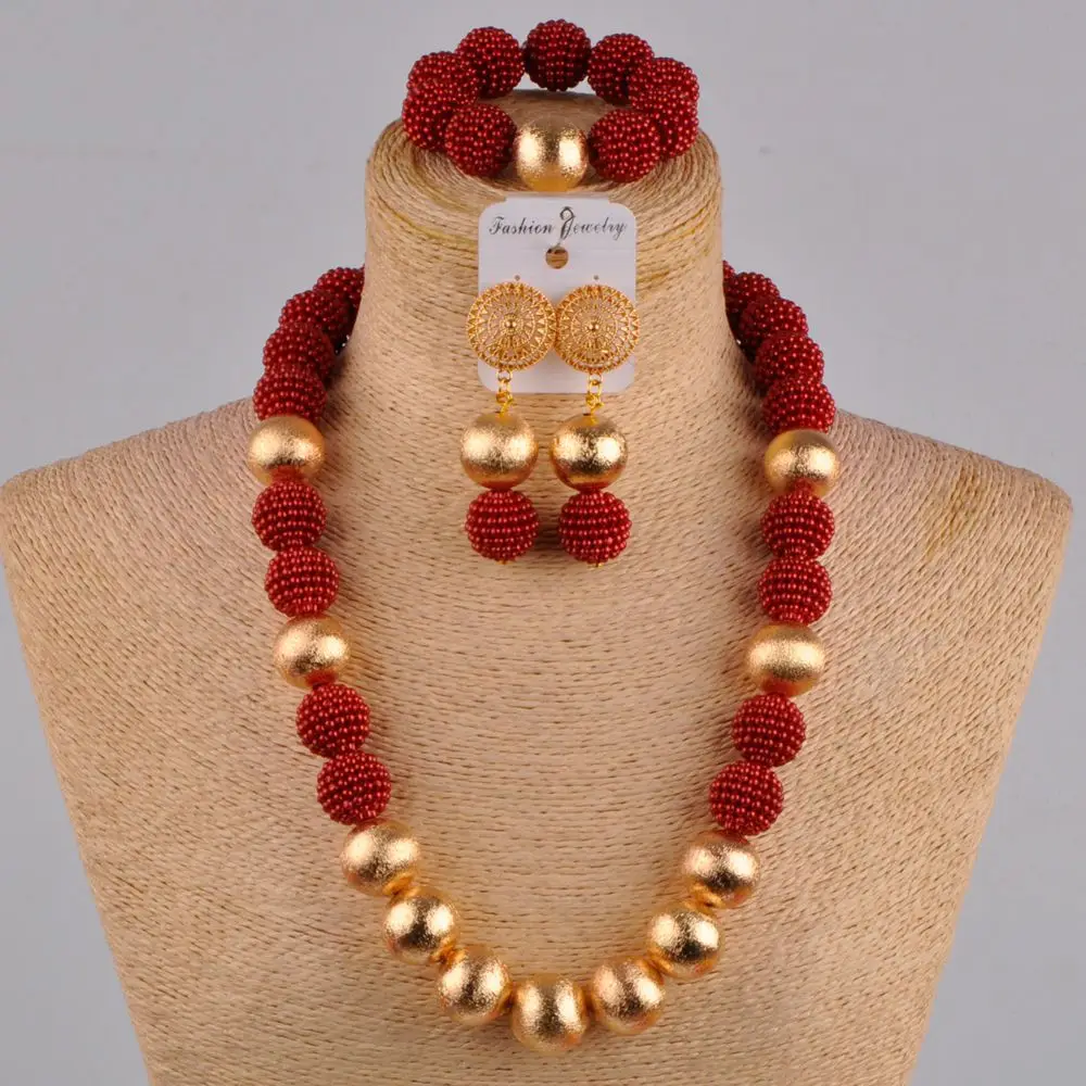 

african wine beads jewelry set 24 inches simulated pearl necklace nigerian wedding bridal jewelry sets for women FZZ41