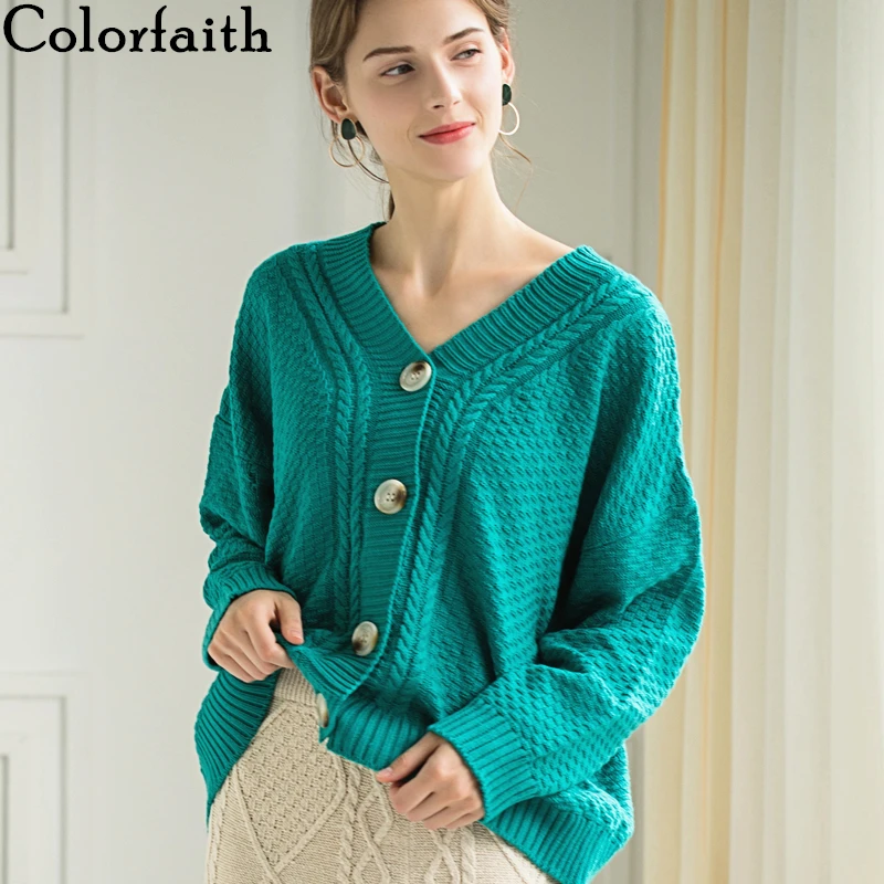 Colorfaith Women Sweater Cardigans 2019 Korean Style Fashionable Knitting Autumn Winter Elegant Casual Button Solid Tops SW6222 |
