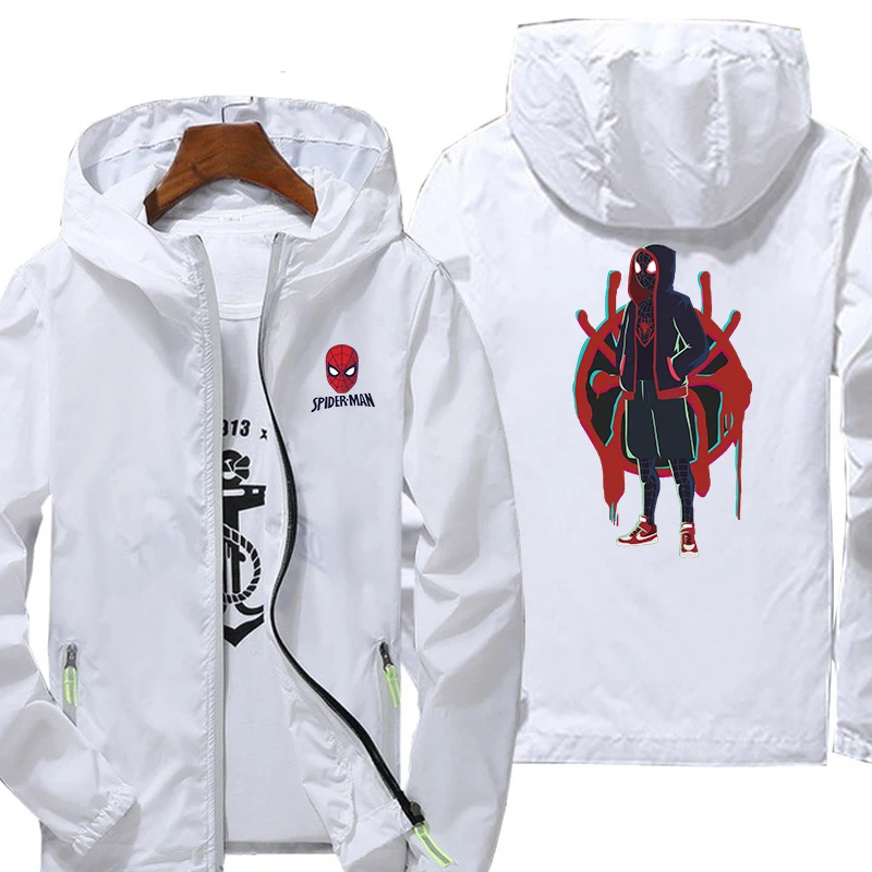 

Disney Marvel Spiderman Streetwear Jacket Fashion Outwear Windbreaker Print Zipper Sun Protection Casual Sport Drying Breathable