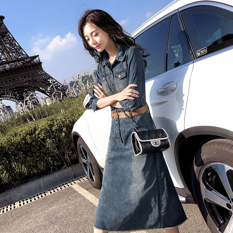 Весенне осеннее платье AYUNSUE элегантное винтажное джинсовое женская одежда