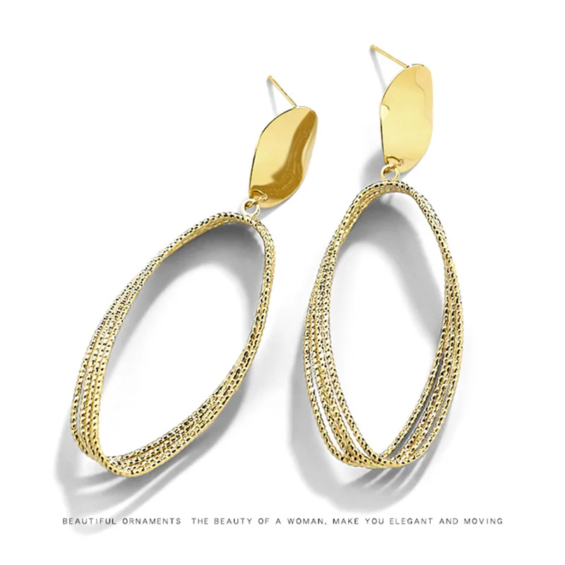 Alloy Big Hoop Earrings Oval Stud Long Geometric Temperament Jewelry Women Trendy OL Multilayer Exaggerated Hollow Ear Rings | Украшения и