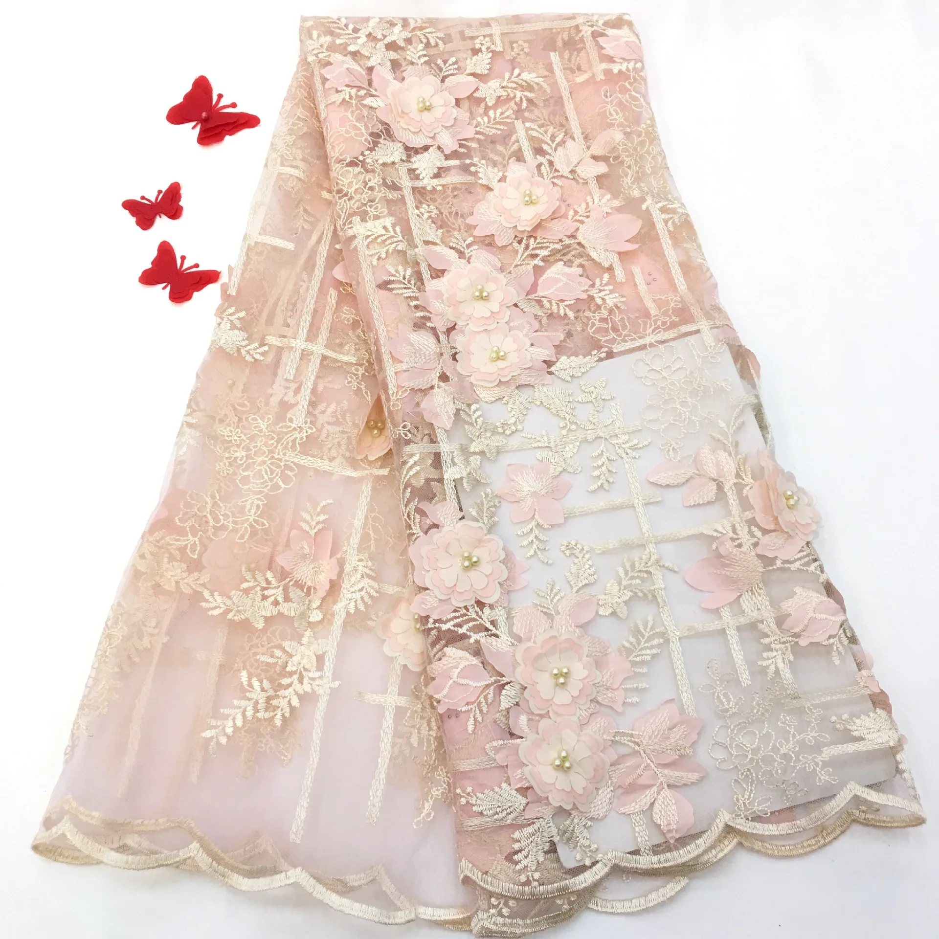 Последняя африканская 3D Цветочная кружевная ткань в нигерийском стиле полоса