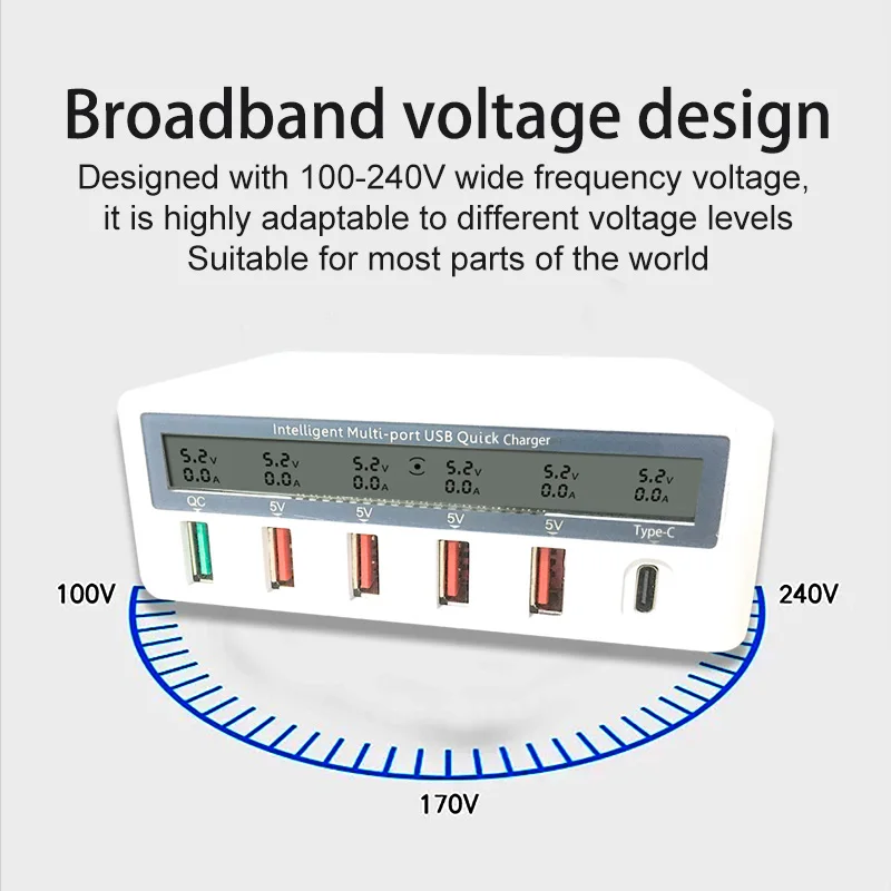 6 портовая станция для быстрой зарядки USB со светодиодным дисплеем настольный