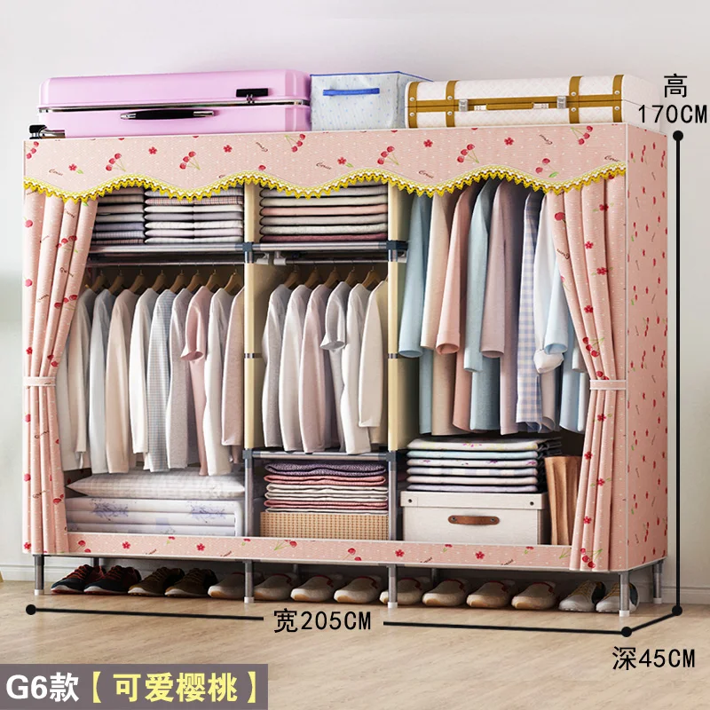 

Wardrobe Simple Cloth Wardrobe Steel Pipe Thickening Reinforcement Thickening Fabric Steel Frame Large Storage Hanging Wardrobe
