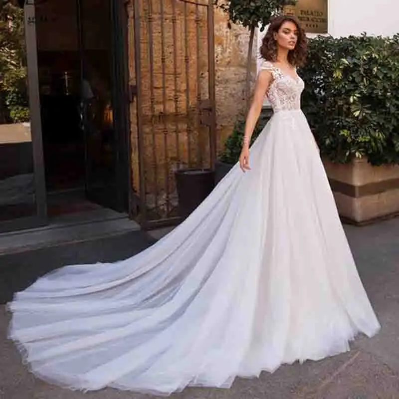 

YILIBER New simple wedding dress backless sleeveless design chiffon lace bride dresses princess dress plus size tailor-made