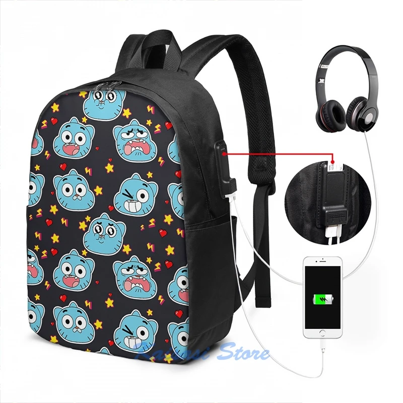 Забавный рюкзак с графическим принтом в виде жевательного мяча USB-зарядкой