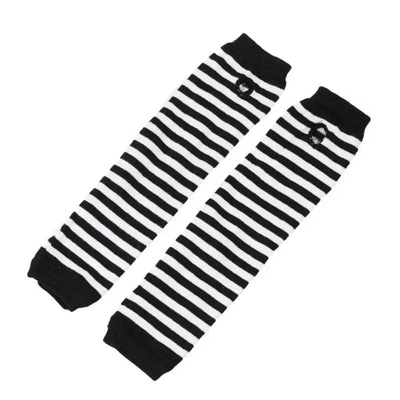W Women's Korean version of the warm long gloves arm sets wholesale classic black white striped finger cotton long wristband - Цвет: W