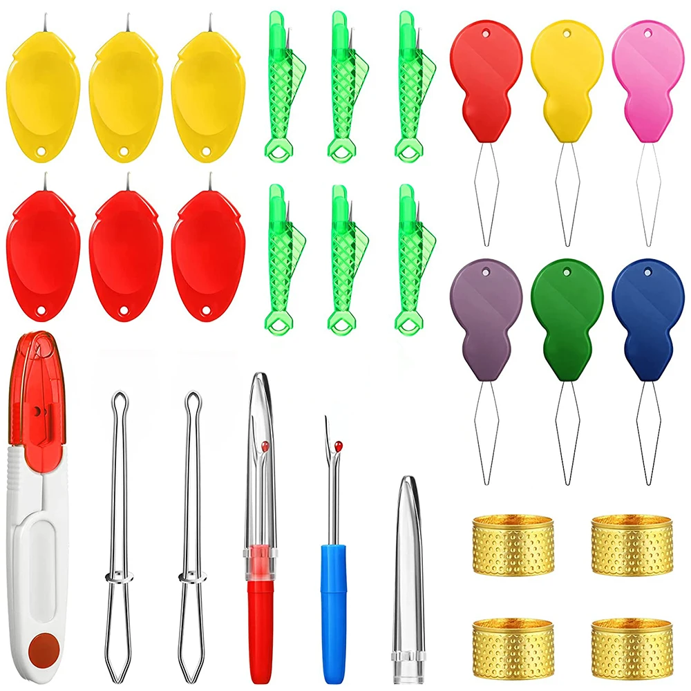 

27PCS Sewing Tools Kit Plastic Needle Threader with Sewing Seam Ripper Scissors Metal Tweezers Thimble for DIY Embroidery Sewing