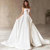eightree sexy wedding dresses white satin 2022 bride dress a line strapless floor length princess wedding evening gown plus size