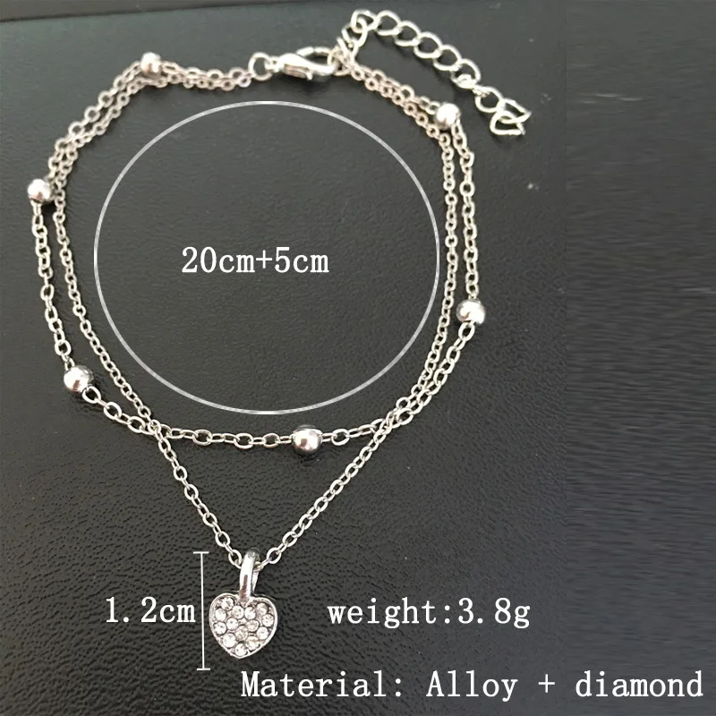 

Heart Ankle Bracelet Crystal Zircon Anklet Leg Bracelet Silver Color Barefoot Beach Accessories For women Jewelry Gift Wholesale