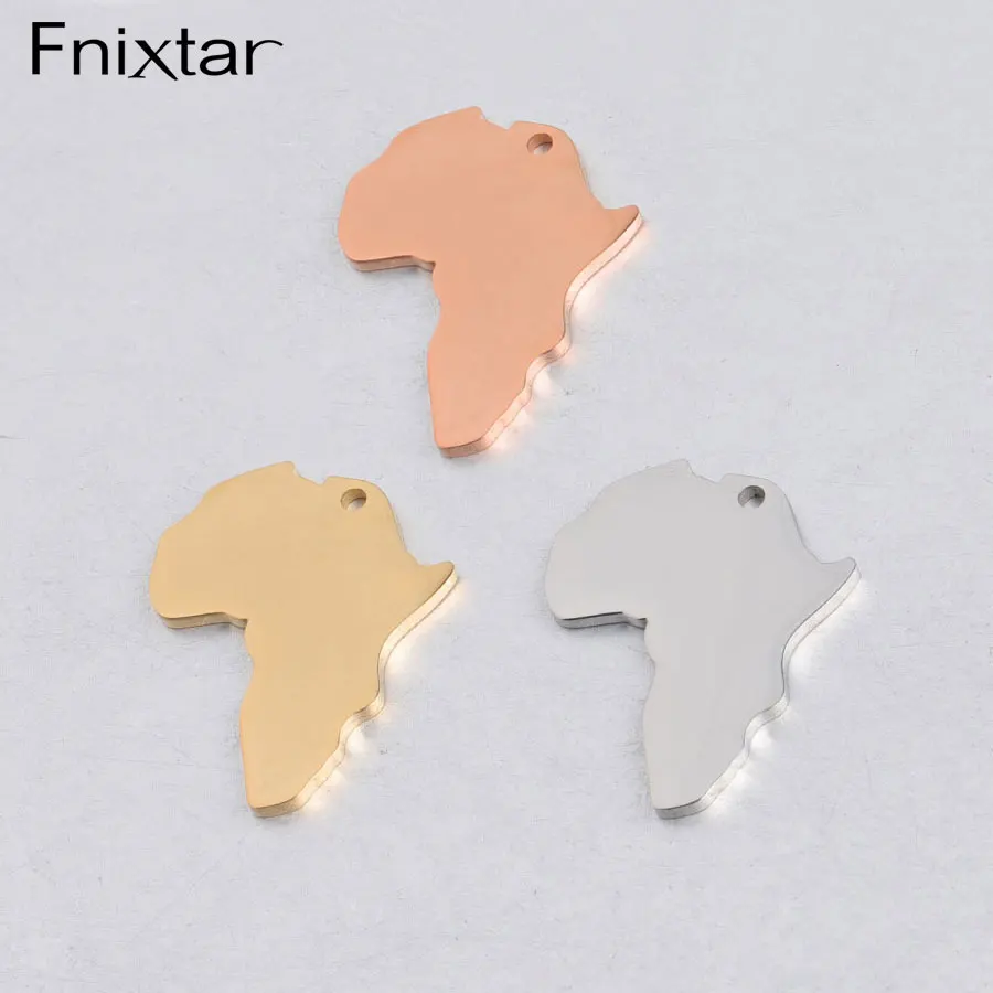 Fnixtar 20Pcs Cute Africa Map Charms Mirror Polish Stainless Steel Charms For Making Necklace Bracelets Keychain Anklet Jewelry