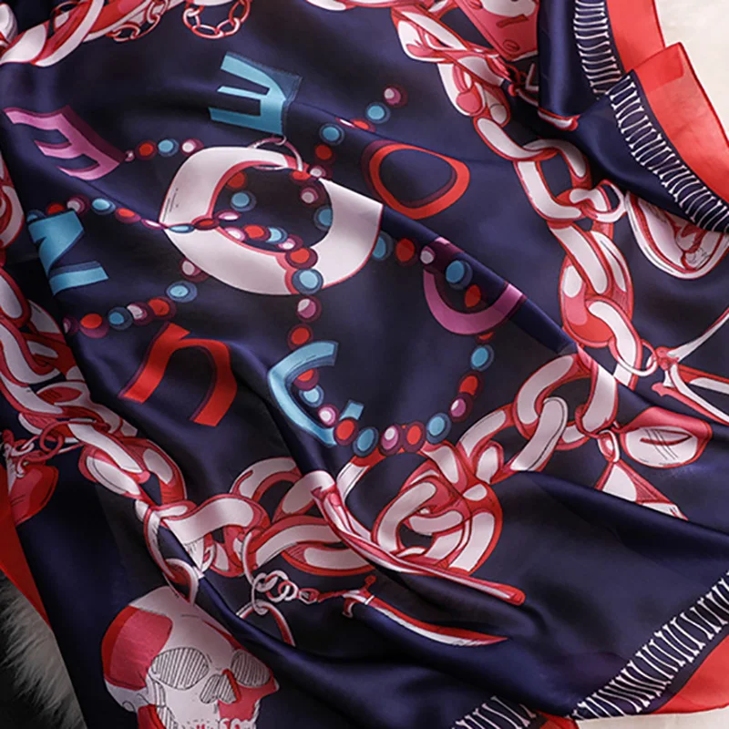 

2021 Women Imitation Silk Scarf Letter Print Shawls Office Lady Soft Wraps Female Headscarf Beach Towel Best Gift 90x180cm