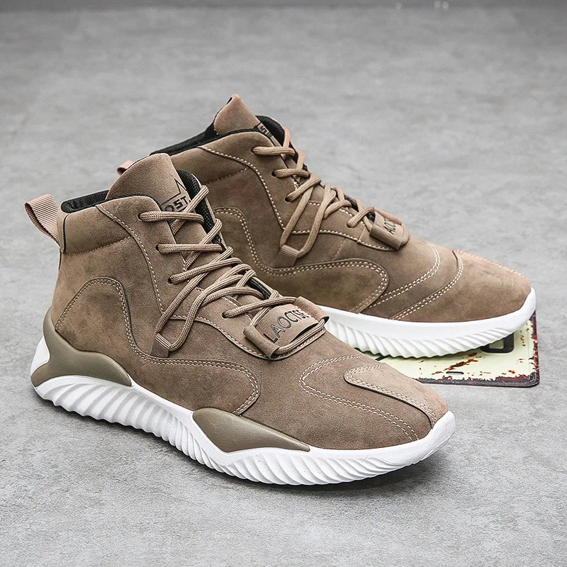 

Beige Ankle Boots Fashion Sneakers Male Vintage Styles Casual Men Shoes Designer Comfortable Leisure Leather Tooling Board Shoes