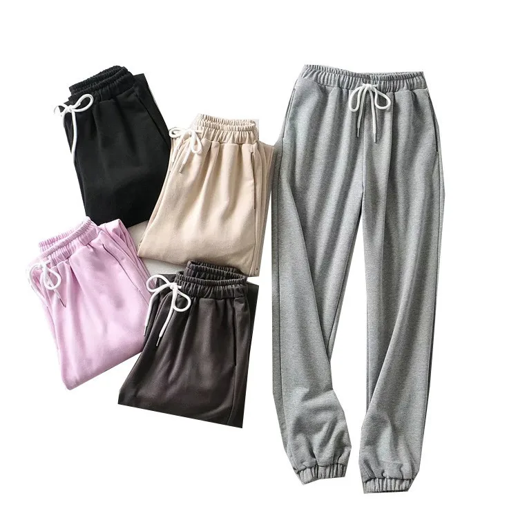 

Autumn new casual and versatile high waist lace up sports pants women's loose and comfortable solid color simple legged pants