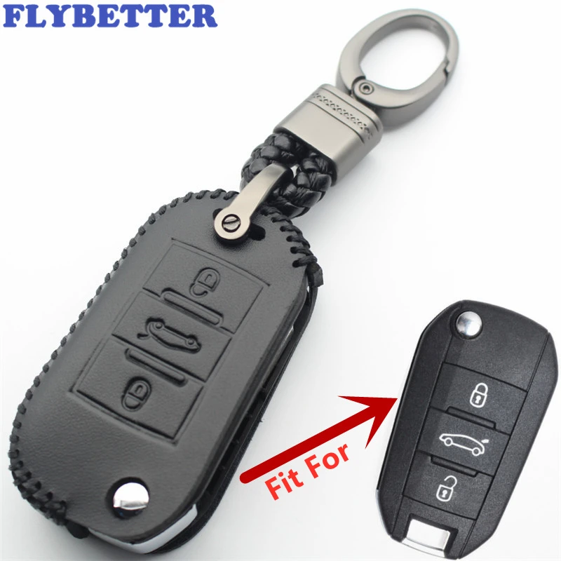 Флип чехол FLYBETTER из натуральной кожи с 3 кнопками для Peugeot 508/5008/208/308/3008 Citroen Sega/New