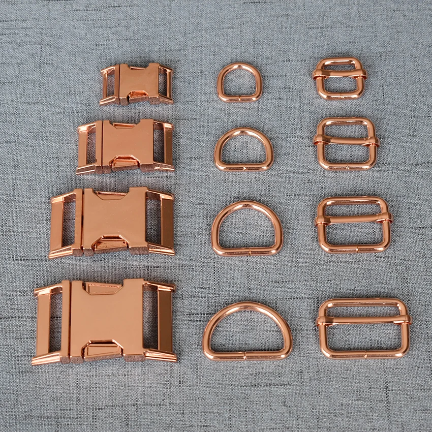 

100 Sets 15mm 20mm 25mm 32mm Pet Collar Clip Paracord Metal Clasp Belt D Ring Snap Hook Adjuster Harness Straps Buckle Hardware