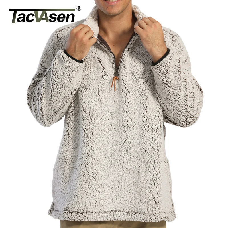 TACVASEN 1/4, мужской свитер на молнии, мягкий зимний морозный флисовый свитер, пуловер, модный Повседневный свитер из шерпы, куртка, мужские пальто