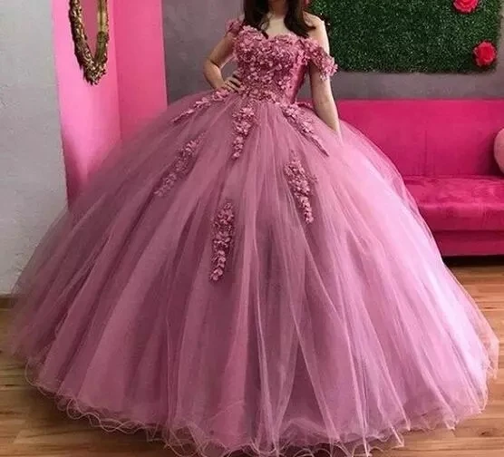 

ANGELSBRIDEP Off-Shoulder Ball Gown Quinceanera Dresses For 15 Party Fashion 3D Flower Applique Cinderella Birthday Gown Hot