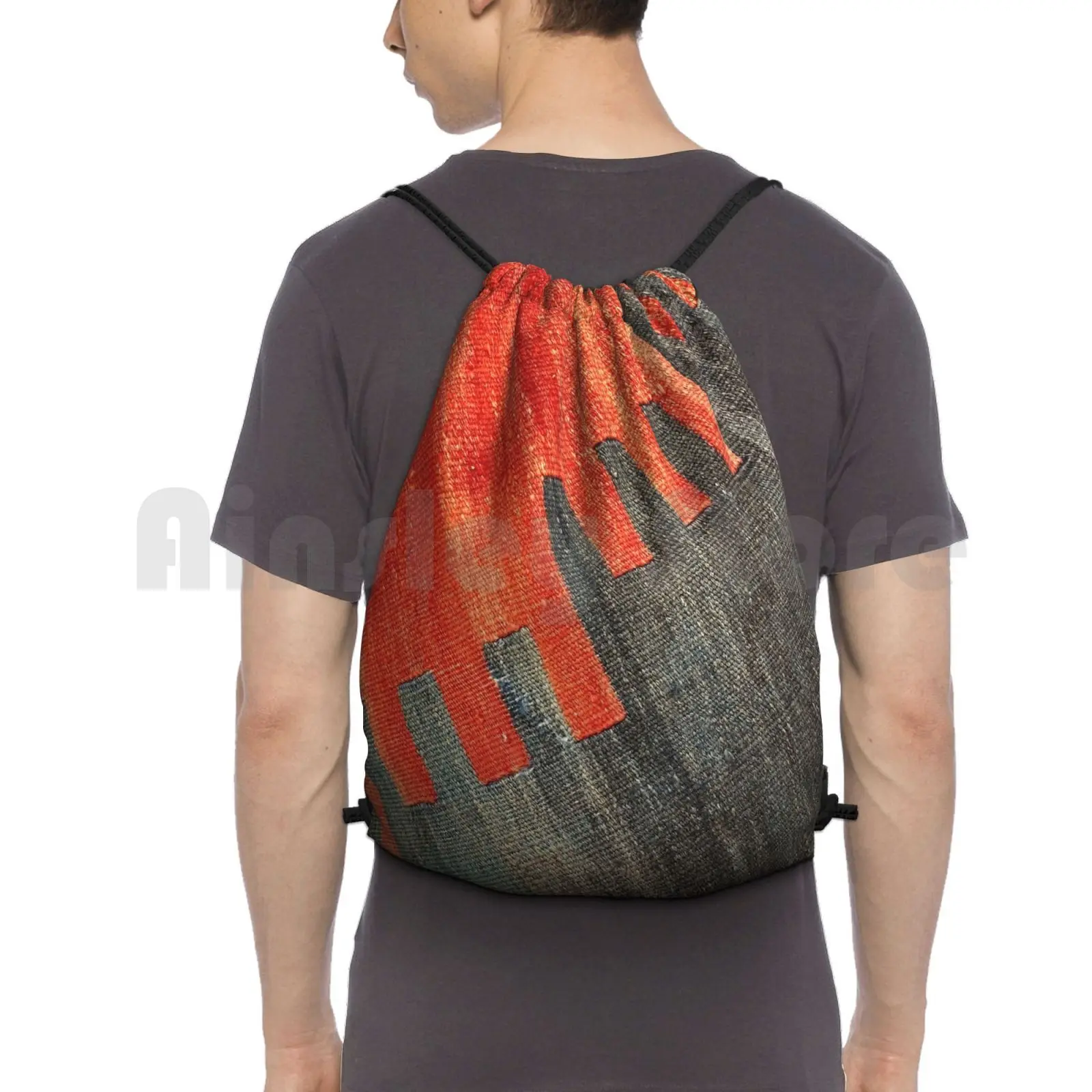 

Vintage Decorative Kilim , Navaho Weave , Woven Aztec Textile Backpack Drawstring Bag Riding Climbing Gym Bag Turkish Indian