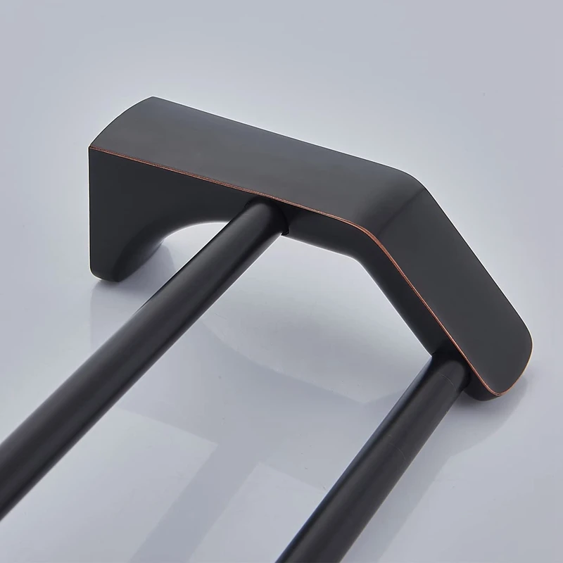 Двойная вешалка для полотенец ванной комнаты с матовым золотым краем Черная