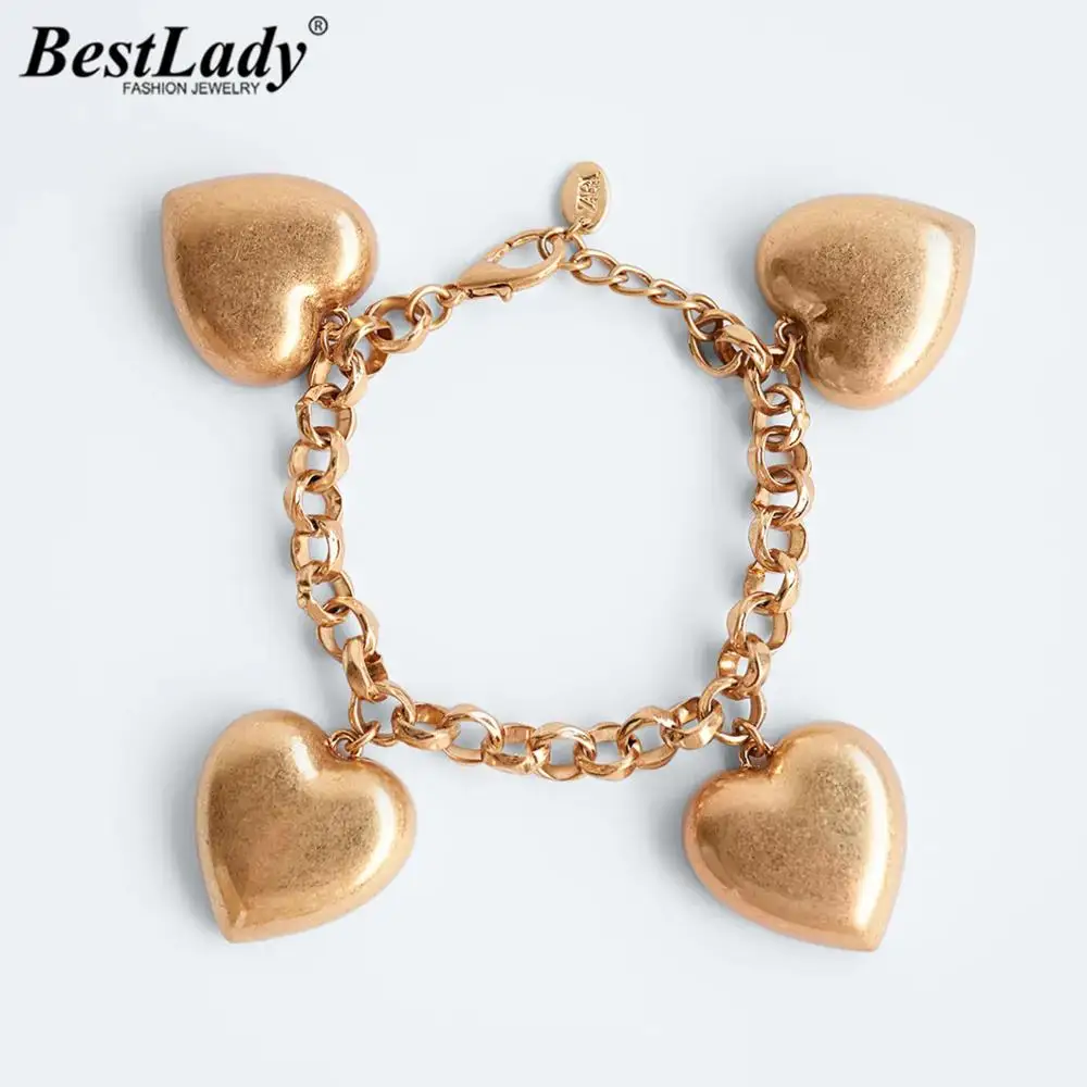 Лучшие женские новые модные браслеты с сердцем ZA для женщин винтажные золотые