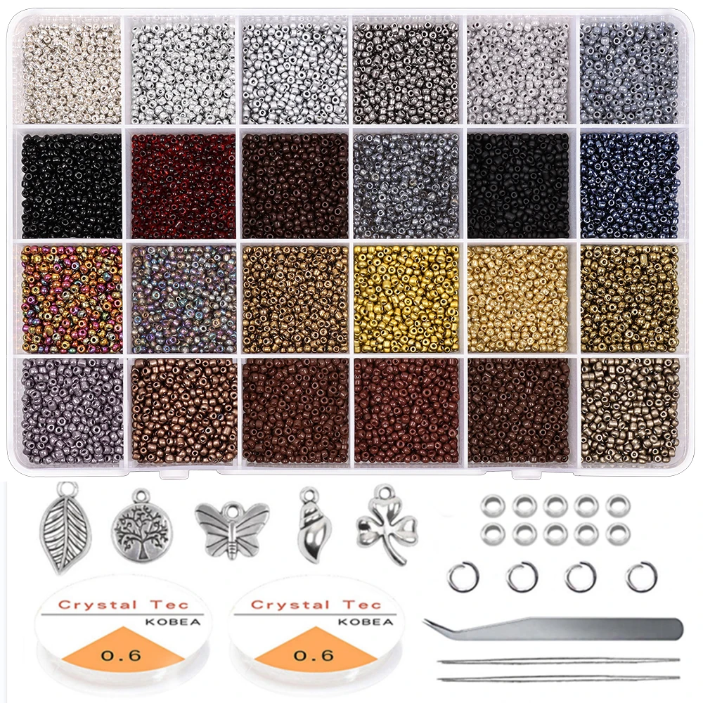

Glass Seed Beads Started Kit Small Craft Beads Seed Beads with Tool Kit for DIY Craft Earring Bracelet Jewelry Making Supplies