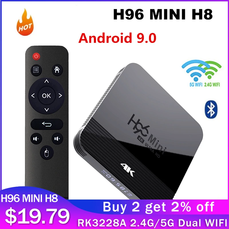 Smart TV Box H96 мини H8 Android 9 0 2G/16G RK3228A 2 4G/5G двойной WI FI BT4.0 4K HD Смарт медиаплеер ТВ Декодер