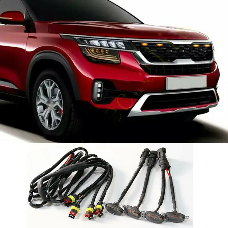 

4PCS Fit For BMW X7 2017-2021 LED Car Front bumper Grille LED Yellow Light Raptor Style Light Kit Decor W/ Wire Speed