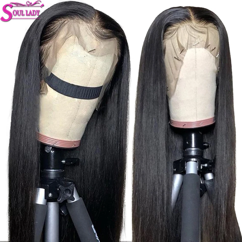 Soul Lady Transparet человеческие кружевные передние прямые парики 150% Малазийские Волосы кружевные передние парики предварительно выщипанные отбеленные узлы кружевные парики