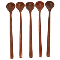 long spoons wooden 5 pieces korean style 10 9 inches 100 natural wood long handle round spoons for soup cooking mixing stirrer