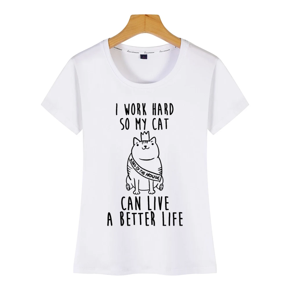 Женская футболка с надписью i work hard so my cat can live a better life|Футболки| |