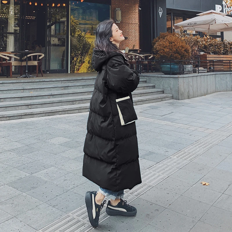 

Winter 2020 Long Elegant OL Series Women's Cotton Parka Coat Thick Warm Black Office Lady Clothing High-quality Hooded Jacket