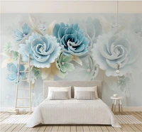 new 3d three dimensional relief flower blue fresh tv background wall custom wallpaper 5d8d waterproof wall covering