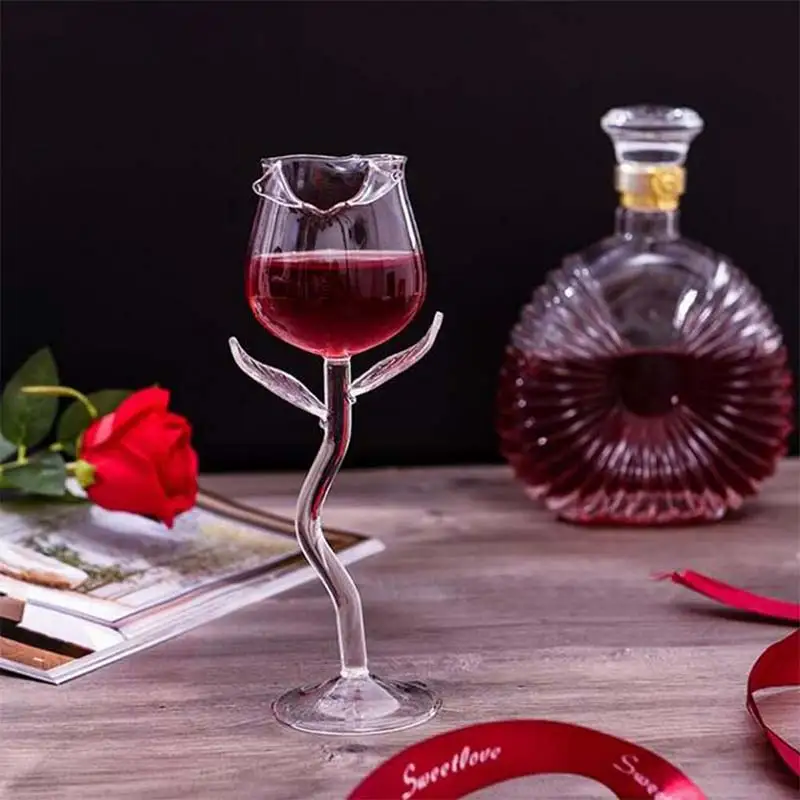 

Wine Glass Rose Flower Shape Goblet Lead-Free Red Wine Cocktail Glasses Home Wedding Party Barware Drinkware Gifts