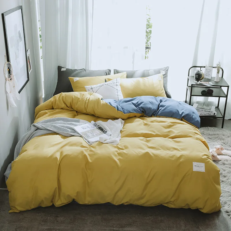 

New products Pure Color Ctton Brushed 4peices Bedding For Student Home Textile Yellow Red Blue Green