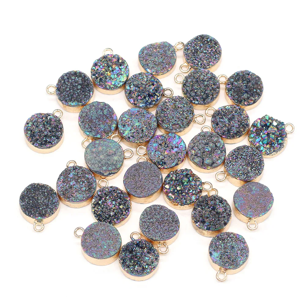 

2Pcs Natural Stone Pendants Round Druzy Crystal Charms for Fashion Jewelry Making DIY Necklace Earrings Crafts