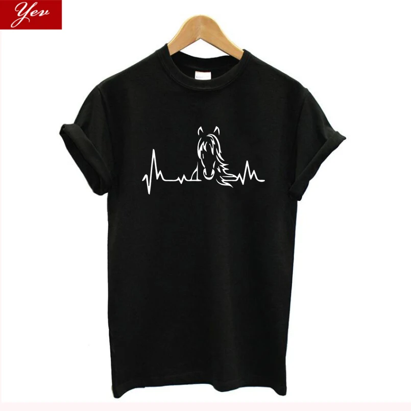 

Women Girl Heartbeat of Horse T Shirts women Summer Style Cotton Cute Horse oversized vigtage Woman T-shirts Female Tee Tops