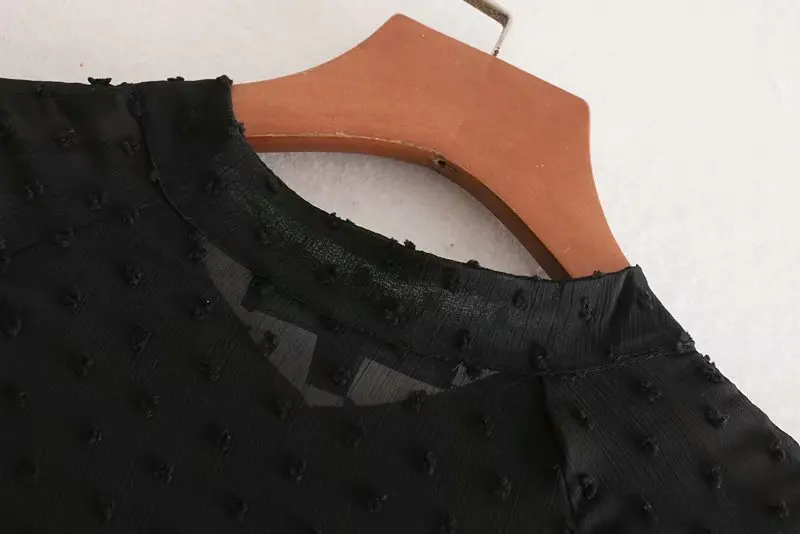 hot sale womens black chiffon dress half sleeve stand collar long dress polka dot transparent see through sexy party dress free global shipping