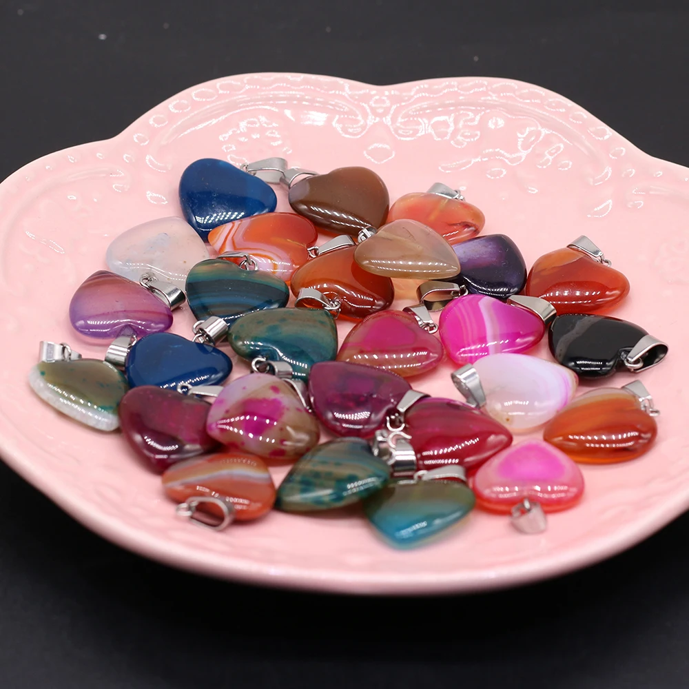 

5Pcs Random Natural Stone Pendant Semi-Precious Heart-Shaped Pendant For Jewelry Making DIY Bracelet Necklace Accessory