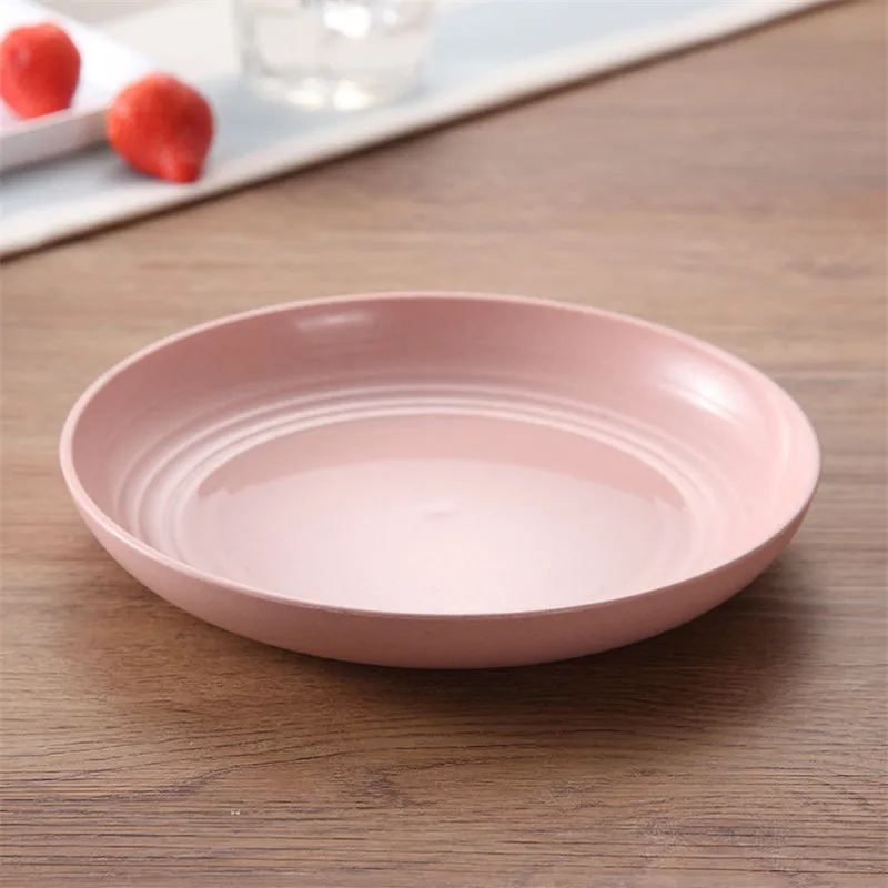 Pink Пшеничные соломенные тарелки сплошной цвет эко еда блюдо для закусок тарелка для обеда ужина десертная Фруктовая тарелка лоток кухня для готовки посуда - Цвет: Pink