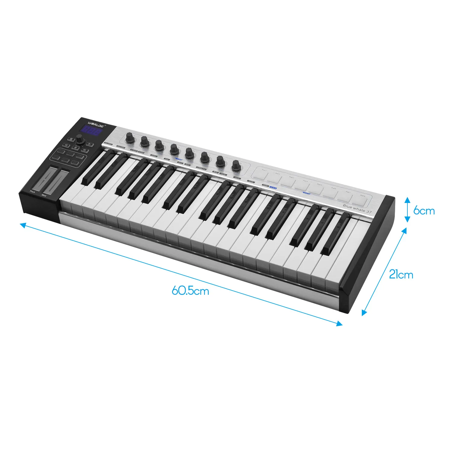 WORLDE синий кит 37 USB MIDI-контроллер клавиатура полуутяжеленных клавиш 8 RGB подсветка