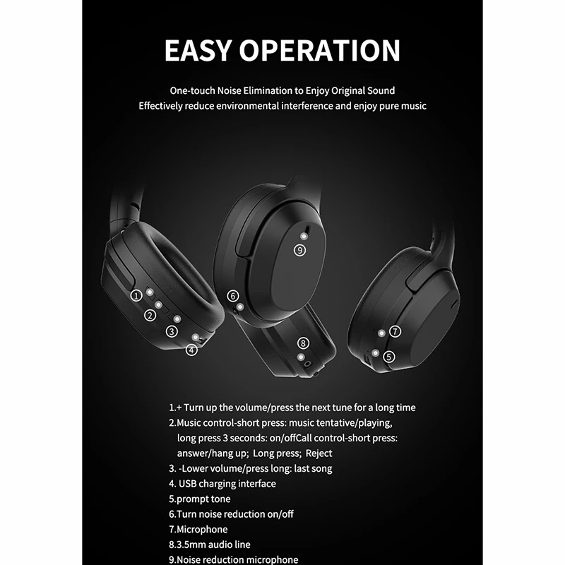 M98 беспроводные наушники Bluetooth 5,0, Складные стерео наушники с активным шумоподавлением, гарнитура с микрофоном, 3,5 мм аудио вход для iphone 11