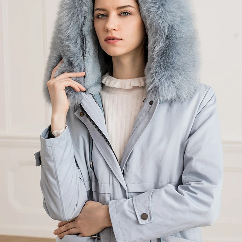 Женская парка с воротником из лисьего меха и подкладкой кроличьего | одежда
