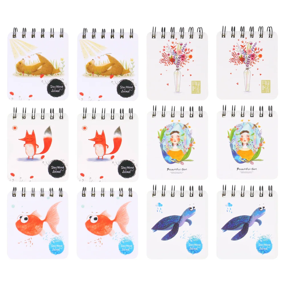 

12pcs Multifunctional Coil Notepads Loose-Leaf Notebooks Cartoon Notebooks